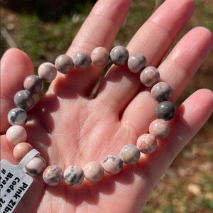 NWT Natural Pink Zebra Jasper Beaded Elastic Bracelet 8-8.5mm